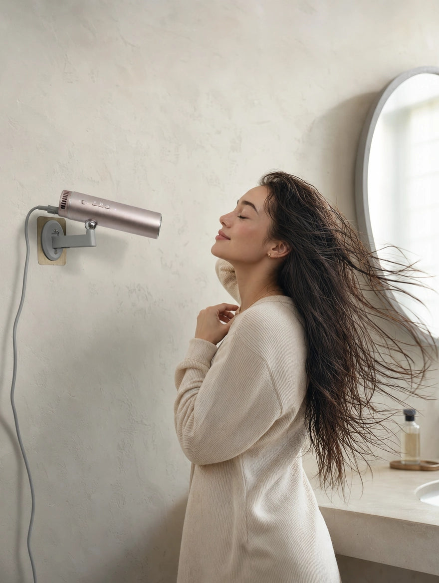 LUNAR hands-free hair dryer Sunset Rose wall mount by mirror — LeLunar